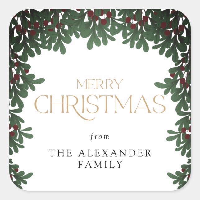 Winter Greenery Mistletoe Christmas Square Sticker (Front)