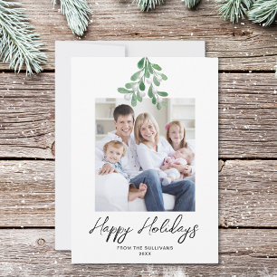 Winter Greenery Mistletoe Happy Holidays Photo Holiday Card