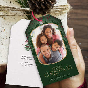 Winter Greenery Mistletoe Rounded Photo Christmas Gift Tags