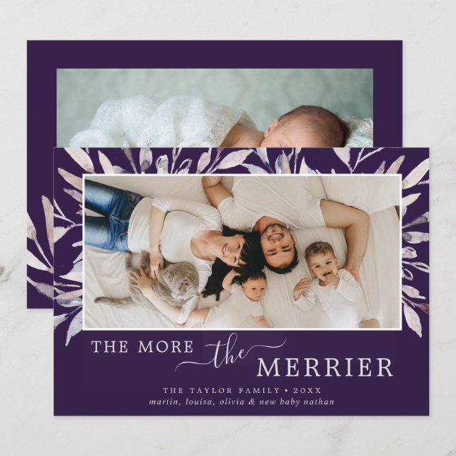 Winter Greenery More The Merrier Baby Birth Holiday Card (Front/Back)