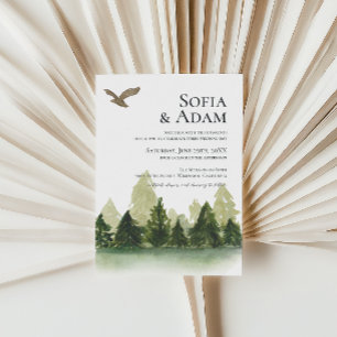 Winter Greenery Mountain Pine Trees Wedding Invitation