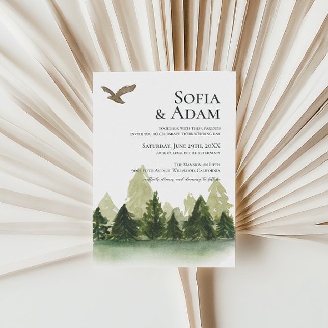 Winter Greenery Mountain Pine Trees Wedding Invitation (Creator Uploaded)