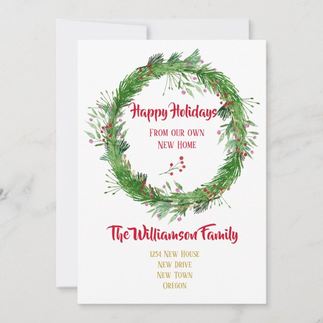 Winter Greenery  New Home Happy Holidays Holiday Card (Front)