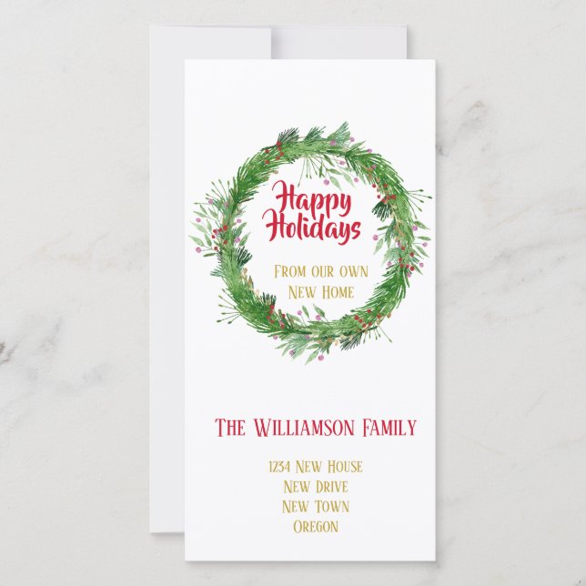 Winter Greenery  New Home Happy Holidays Holiday Card (Front)