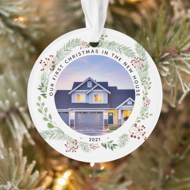 Winter greenery New House Photo Ornament (Tree)