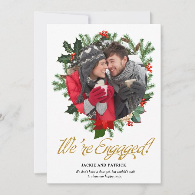 Winter Greenery Photo Engagement Announcement (Front)