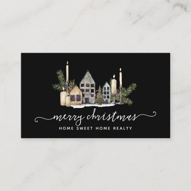 Winter Greenery Pine and Berries Holiday  Business Business Card (Front)