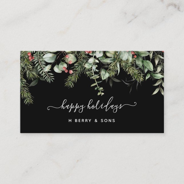 Winter Greenery Pine and Berries Holiday  Business Business Card (Front)