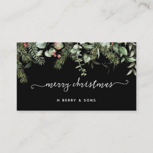 Winter Greenery Pine and Berries Holiday Business Card