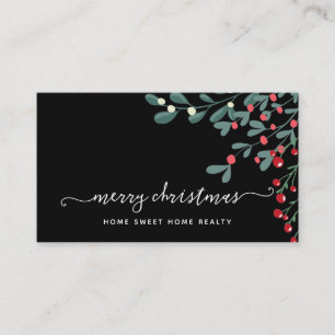 Winter Greenery Pine and Berries Holiday Business Card
