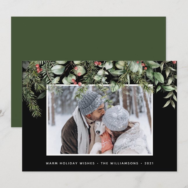 Winter Greenery | Pine and Berries Photo Holiday  (Front/Back)