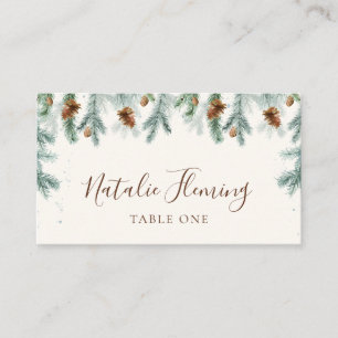 Winter Greenery Pine Branches Cones Wedding Place Card