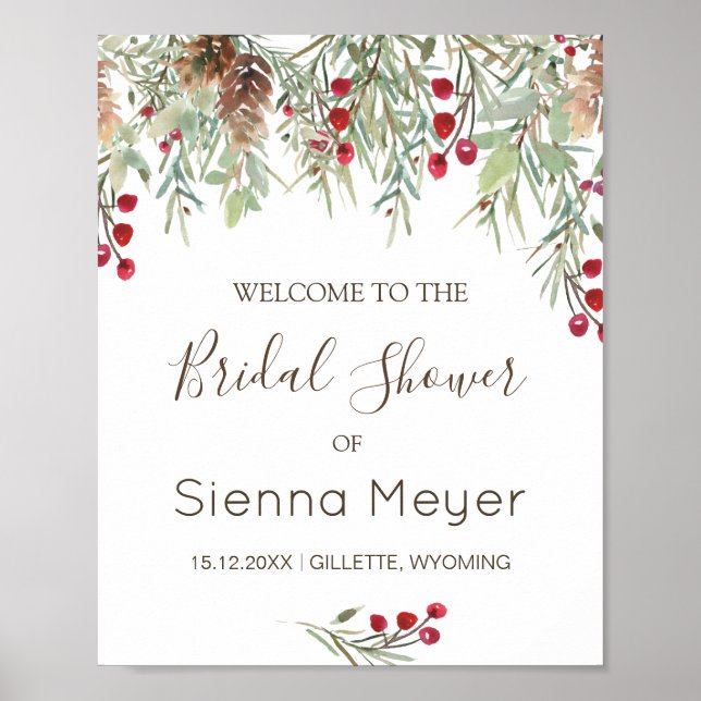 Winter Greenery Pine Bridal Shower Welcome Sign (Front)