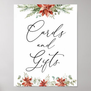 Winter Greenery Poinsettias Cards and Gifts Sign