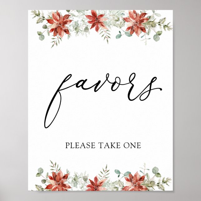 Winter Greenery Poinsettias Favours Sign (Front)