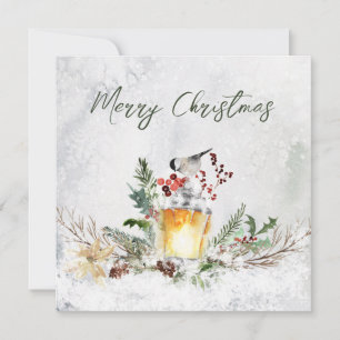 Winter Greenery Red Berry Bird Christmas Card