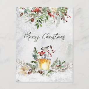 Winter Greenery Red Berry Bird Christmas Postcard