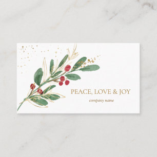 Winter Greenery Red Berry Christmas Business  Place Card