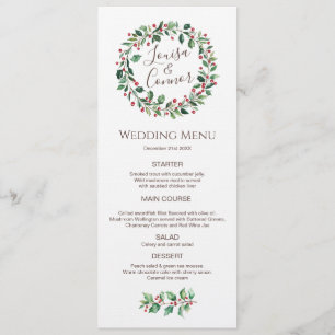 Winter Greenery Red Berry Wedding Menu