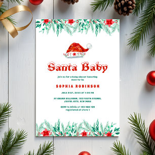 Winter Greenery Santa Baby Christmas Baby Shower Invitation