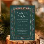 Winter Greenery Santa Baby Shower Green      Invitation<br><div class="desc">This elegant baby shower invitation features a watercolor winter greenery frame decorated with red ribbon,  winter red berries,  and stylish calligraphy. For more advanced customisation of this design,  please click the "Design Tool Button" link.</div>