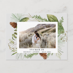 winter greenery save the date photo postcard