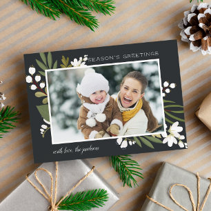 Winter Greenery   Season's Greetings Photo Holiday Card