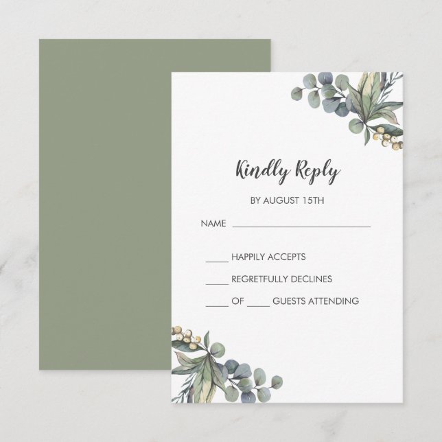 Winter Greenery Simple Wedding RSVP Card (Front/Back)