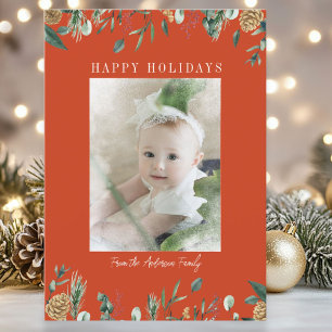 Winter Greenery Snow-Overlay  Photo Holiday Card