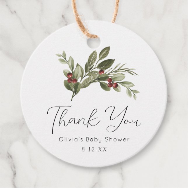 Winter Greenery Thank you Favour Tag (Front)