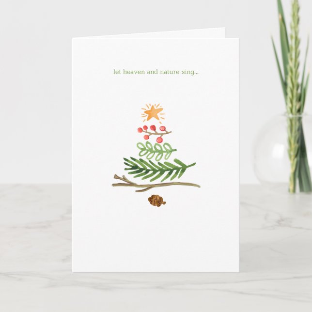 Winter Greenery Watercolor Christmas Tree Card (Front)