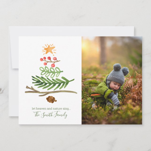 Winter Greenery Watercolor Christmas Tree Card (Front)