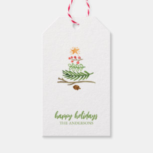Winter Greenery Watercolor Christmas Tree  Gift Ta Tags