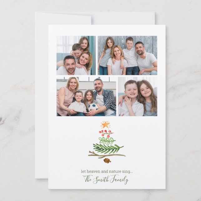 Winter Greenery Watercolor Christmas Tree Holiday Card (Front)