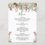 Winter Greenery Wedding Christmas Menu<br><div class="desc">This design features an illustration of pine branches and cones with red berries in watercolor style on white background. You can adjust text according to your requirements.</div>