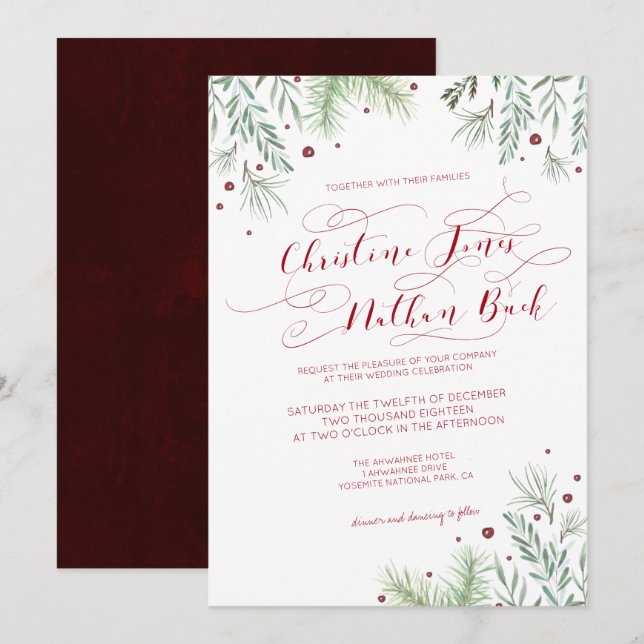 Winter Greenery Wedding Invitation (Front/Back)