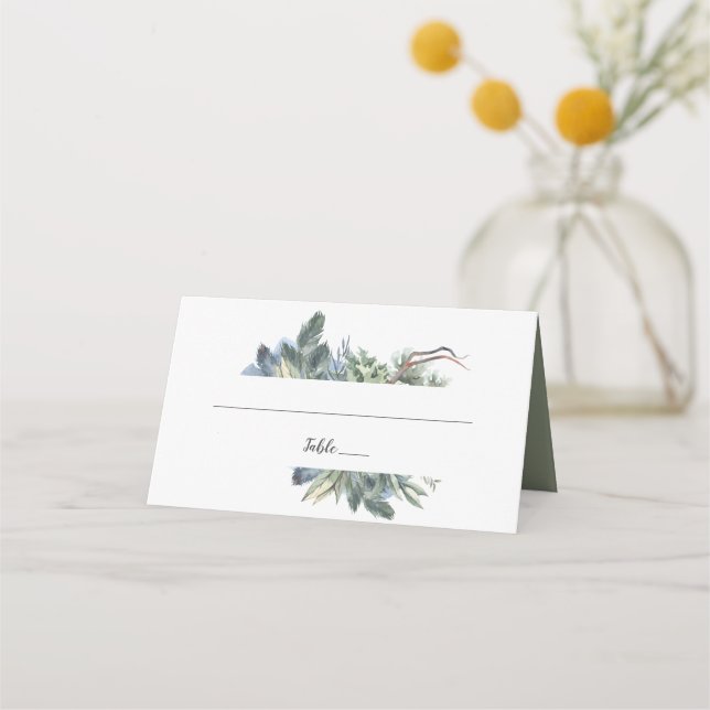Winter Greenery Wedding Place Card (Front)