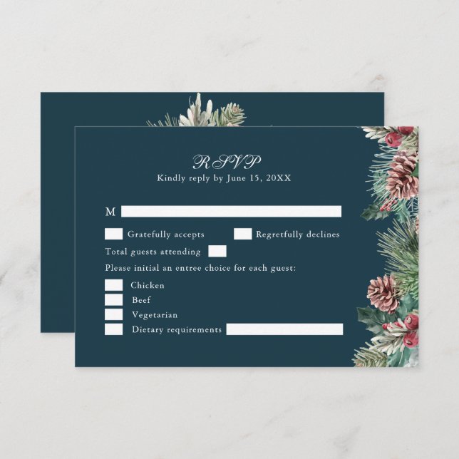 Winter Greenery Wedding RSVP Card (Front/Back)