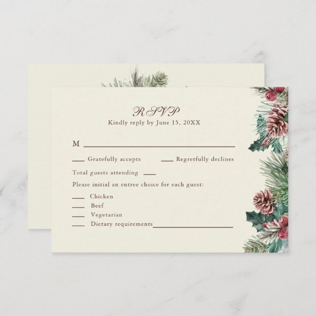 Winter Greenery Wedding RSVP Card (Front/Back)