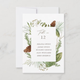 Winter Greenery Wedding Seating Table Number
