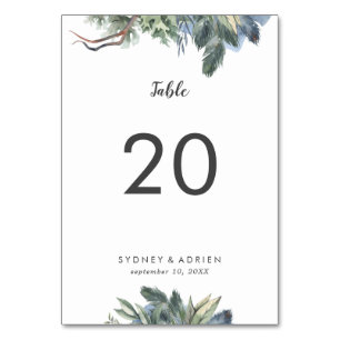 Winter Greenery Wedding Table Numbers