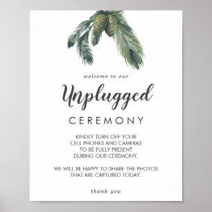 Winter Greenery Wedding Unplugged Ceremony Sign