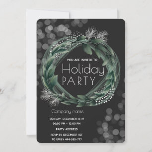 Winter greenery wreath bokeh corporate Holiday  Invitation