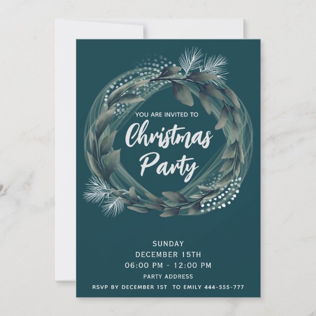 Winter greenery wreath corporate Christmas party  Invitation (Front)
