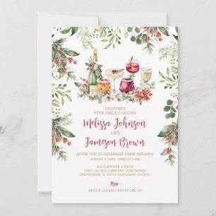 Winter Greenery Wreath Mistletoe Christmas Wedding Invitation