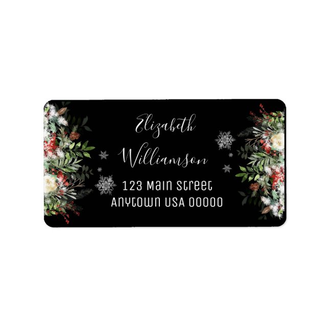 Winter Greens and Snowflakes Address Label (Front)