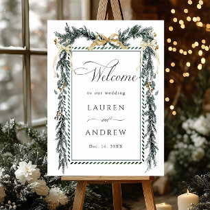 Winter Greens Garland Wedding Welcome Green & Gold Poster
