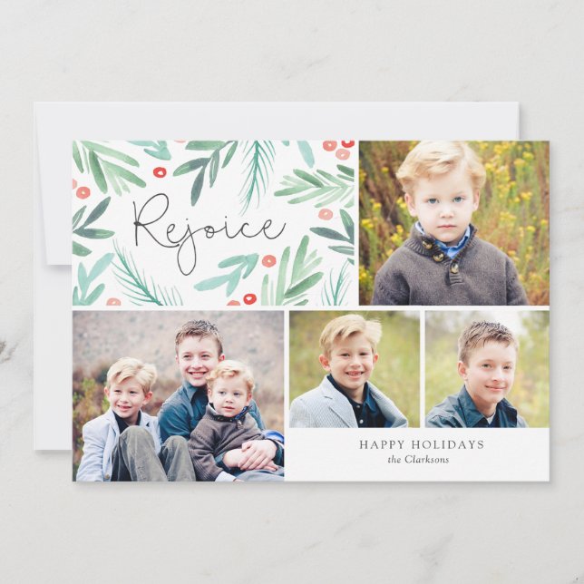 Winter Greens Holiday Multi Photo Card (Front)
