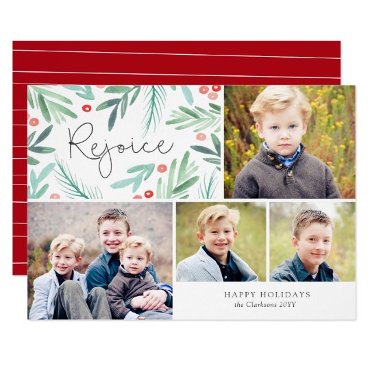 Winter Greens Holiday Multi Photo Card
