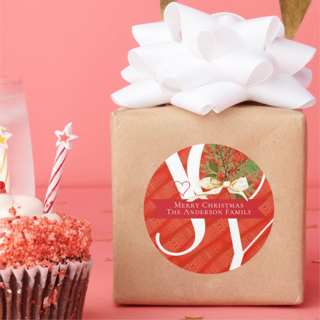 Winter Greens Red Joy Christmas Holiday Classic Round Sticker (Party)